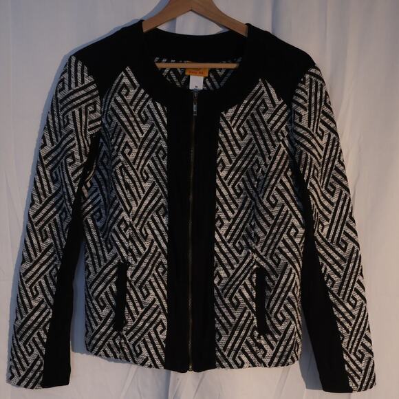 Ruby Road Size 10 Blazer Zip Front Black White Black Trim - Picture 1 of 14